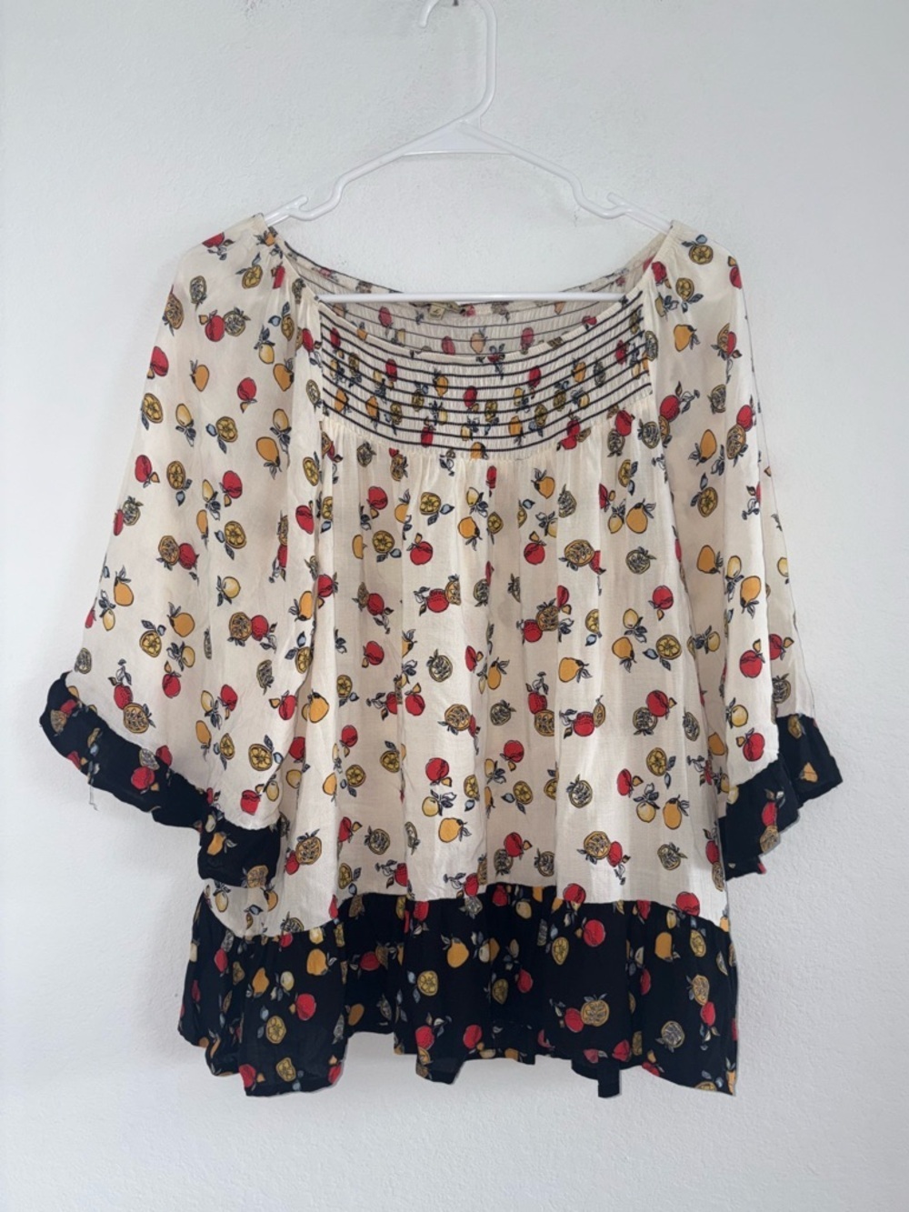 Fruit Print Flowy Babydoll Smocked Peasant Blouse - Picture 7 of 10